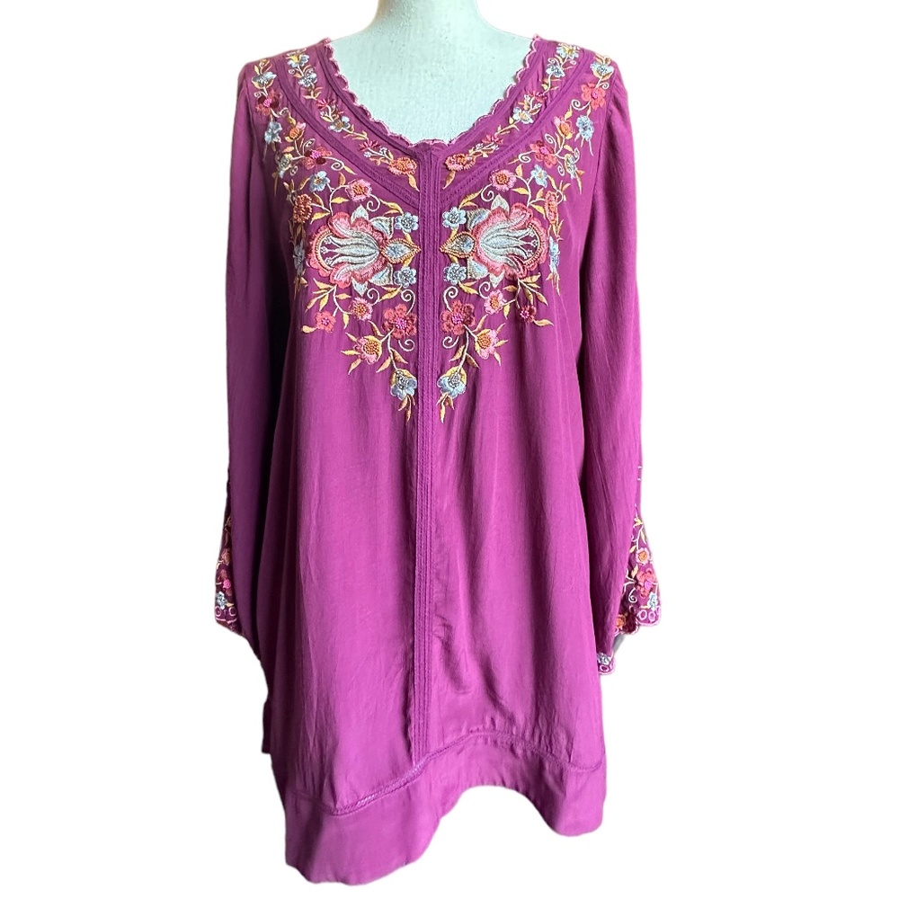 Soft Surroundings Pink Beaded Embroidered Boho Blouse Sz M - Picture 3 of 10